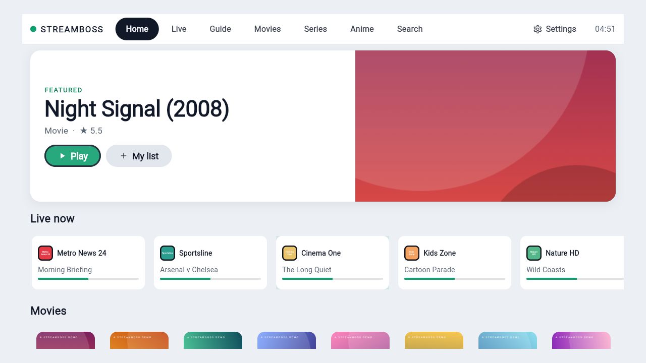 The Daylight layout: a light theme with white cards