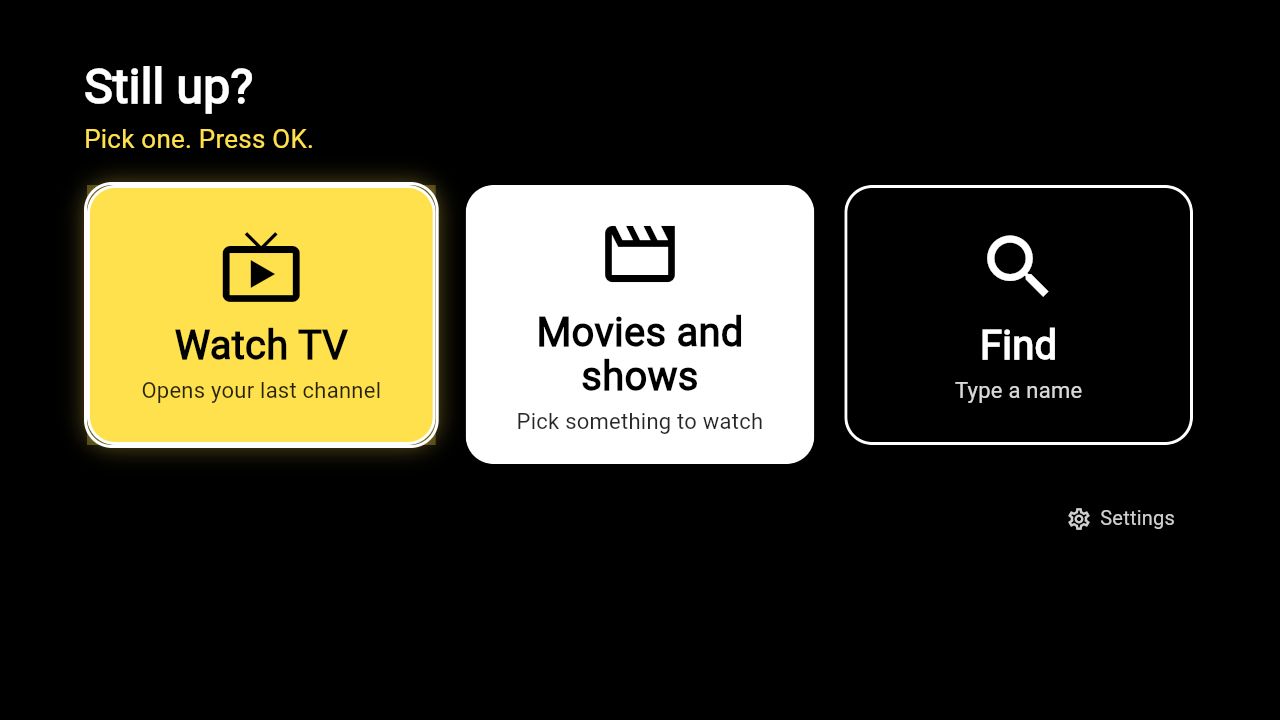 The Easy layout: three huge high-contrast buttons